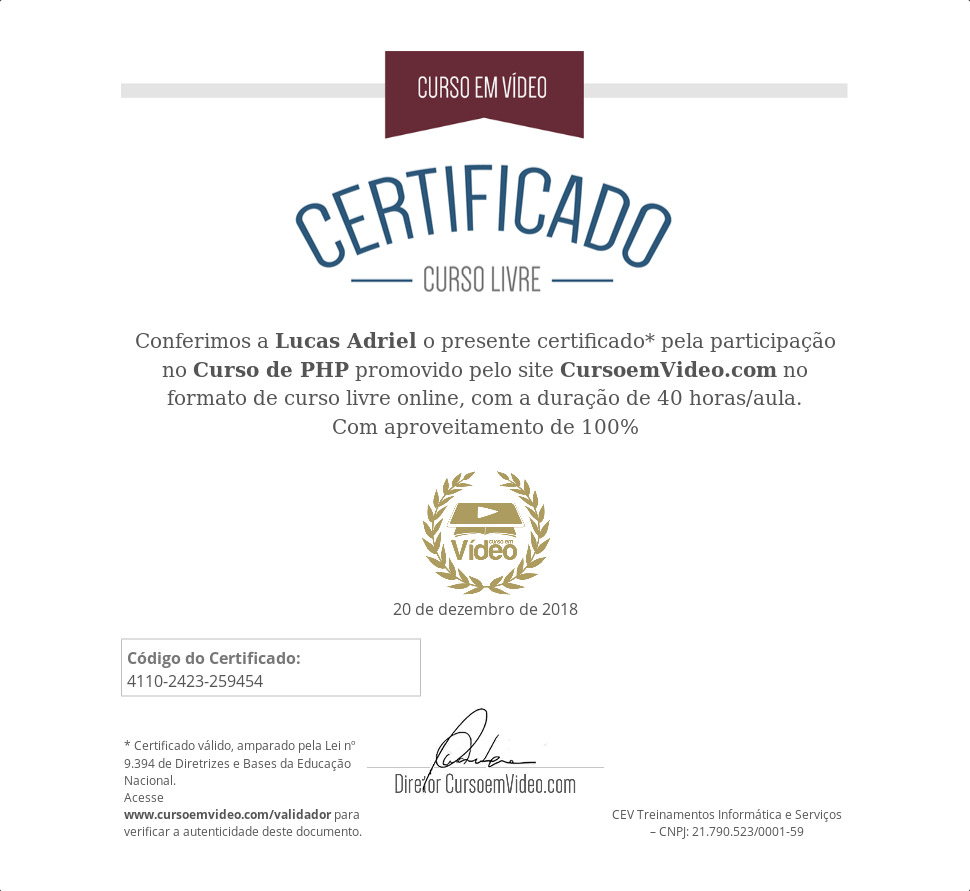 php certificate